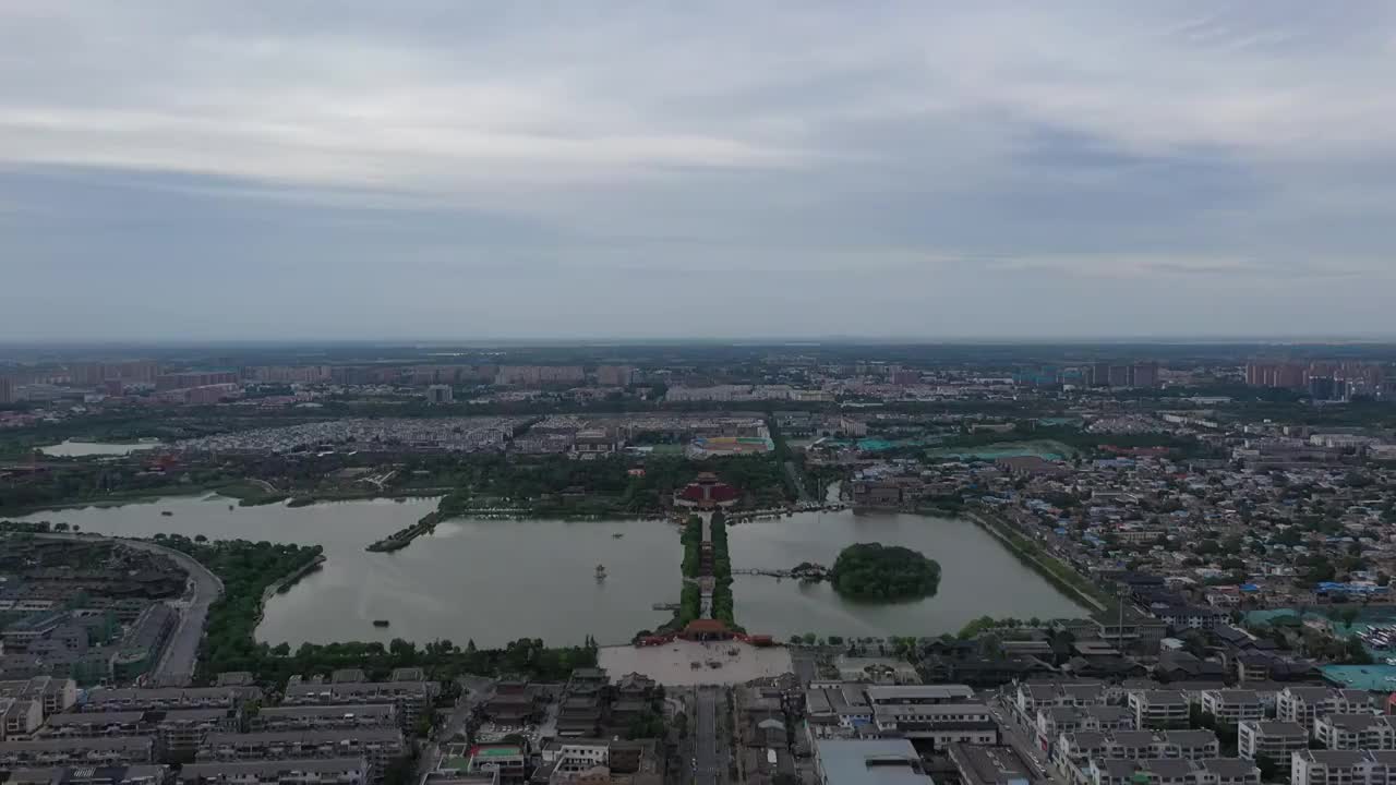 河南开封龙亭景区户外航拍视频素材