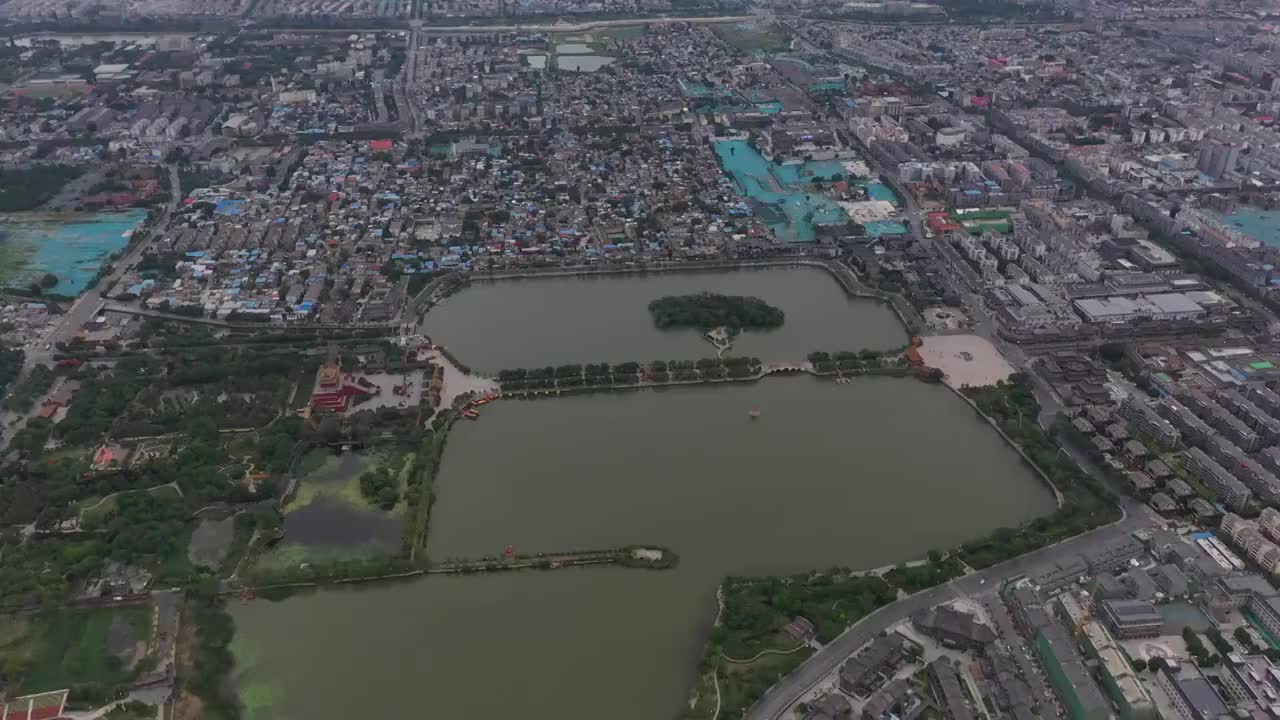 河南开封龙亭景区户外航拍视频素材