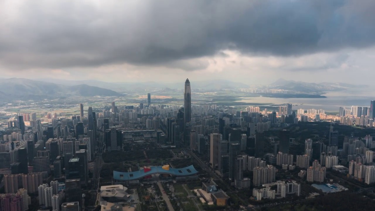 深圳福田cbd航拍大范围延时视频素材