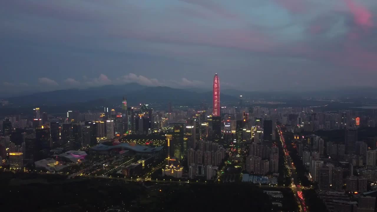 航拍夜晚深圳城市天际线视频素材