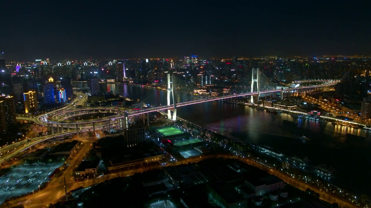 航拍上海南浦大桥，城市夜景视频素材