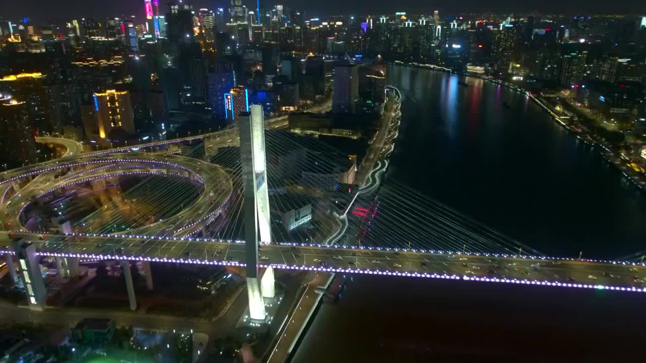 航拍上海南浦大桥，城市夜景视频素材