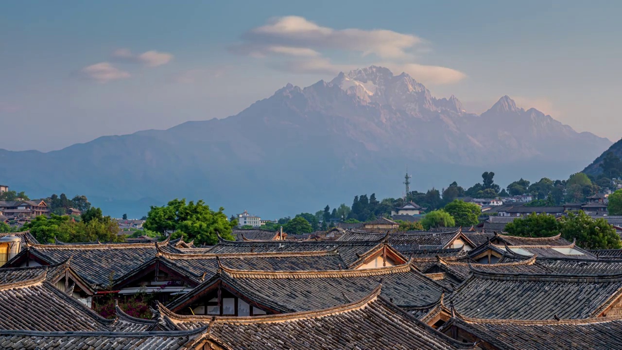 丽江,万古楼,云南省,房屋,玉龙雪山,木府视频素材