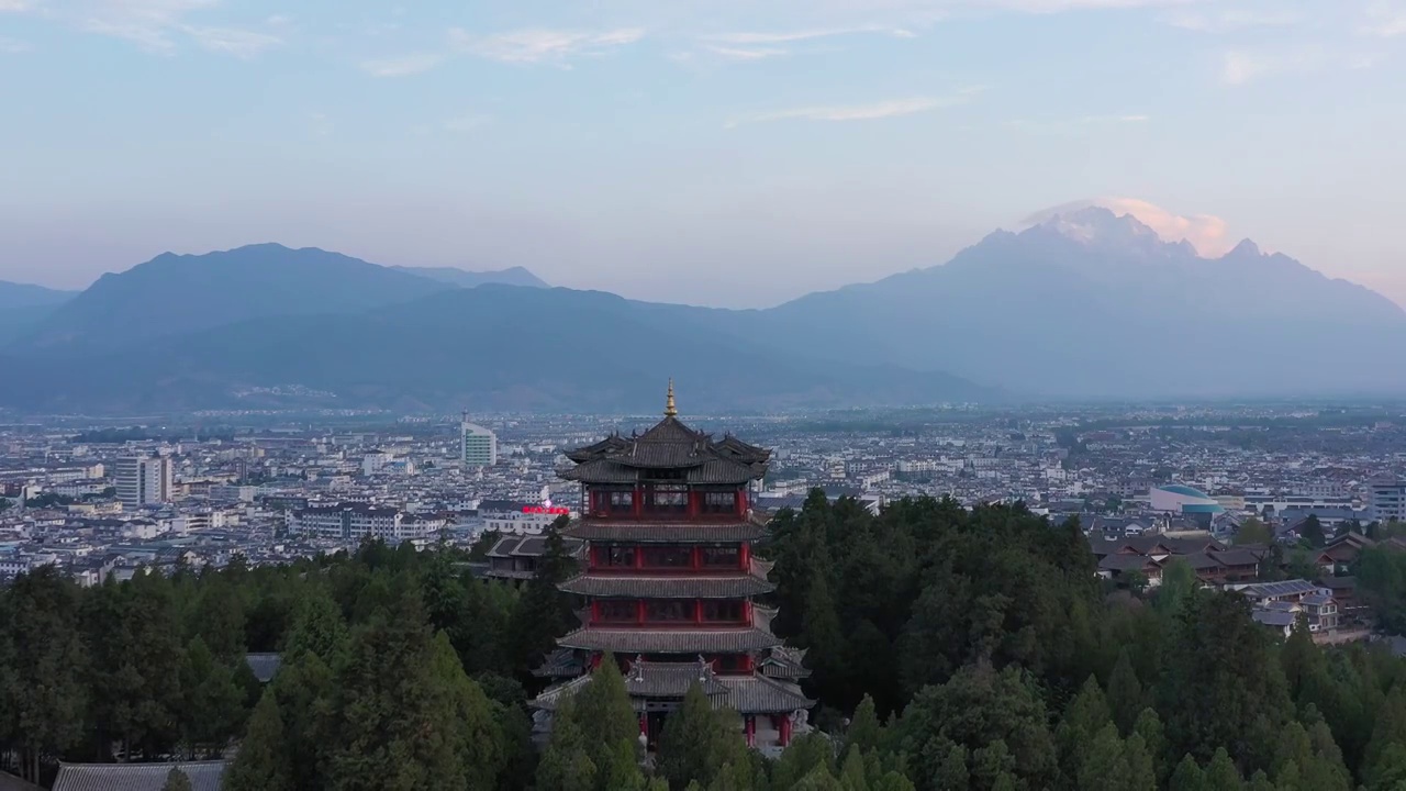 丽江,万古楼,云南省,房屋,玉龙雪山,木府,日出视频素材