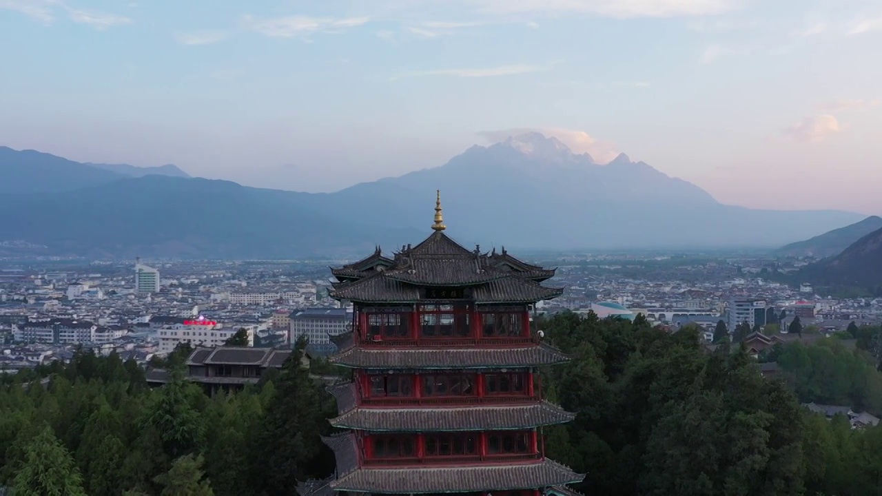 丽江,万古楼,云南省,房屋,玉龙雪山,木府,日出视频素材