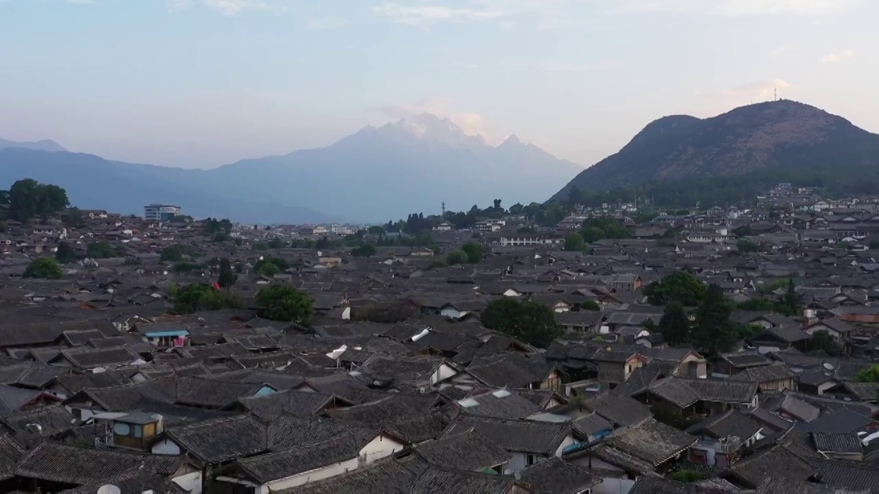 丽江,万古楼,云南省,房屋,玉龙雪山,木府,日出视频素材