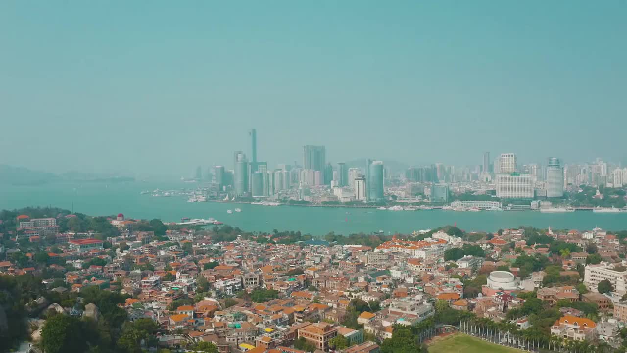 鼓浪屿,鸟瞰,厦门,岛,风景,天空,都市风,鼓浪屿近代建筑群视频素材