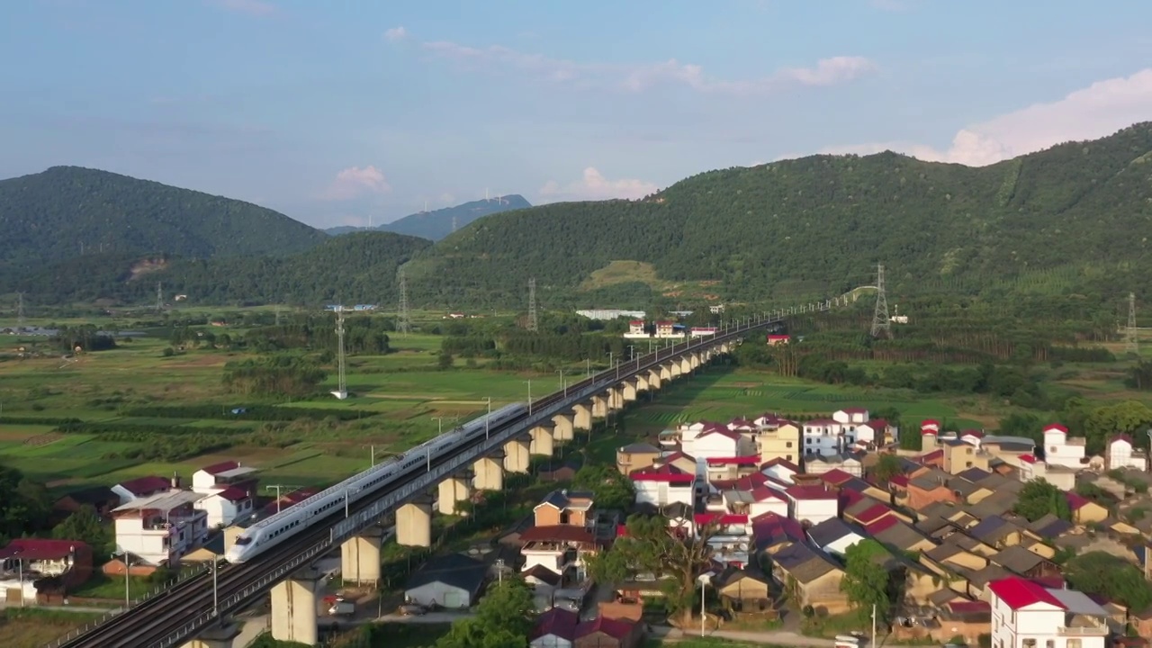 夕阳下穿过田野大地的高速列车视频素材