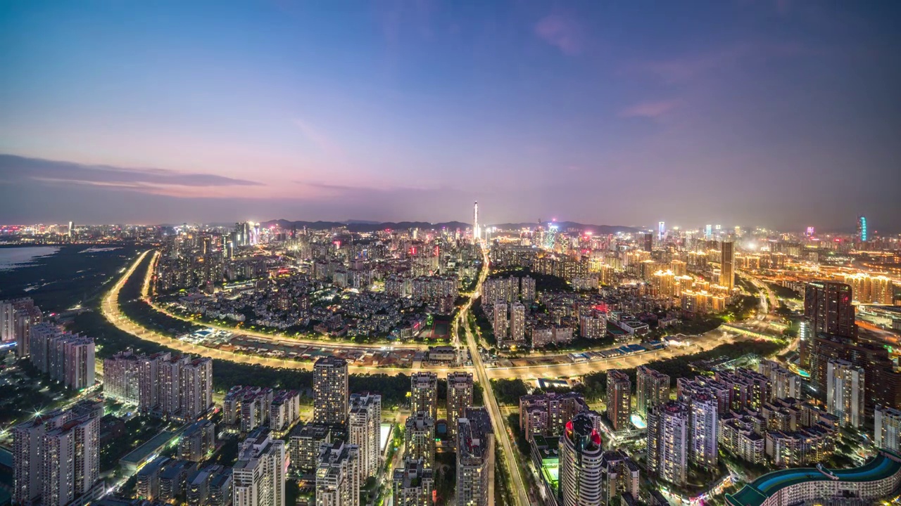 深圳福田主城区全景日落日转夜夜景延时摄影视频素材视频素材