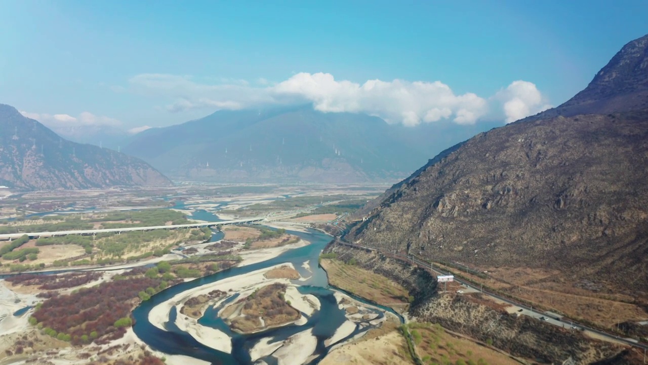 尼洋河湿地航拍视频素材