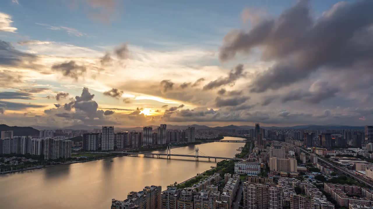 广东省珠海市白石桥城市风光日转夜延时视频素材