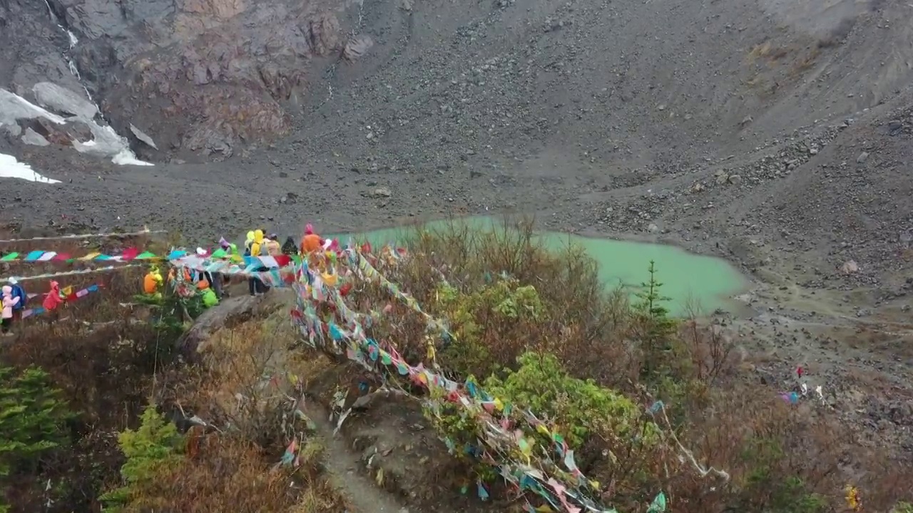 云南省香格里拉梅里雪山雨崩冰湖航拍风光视频素材