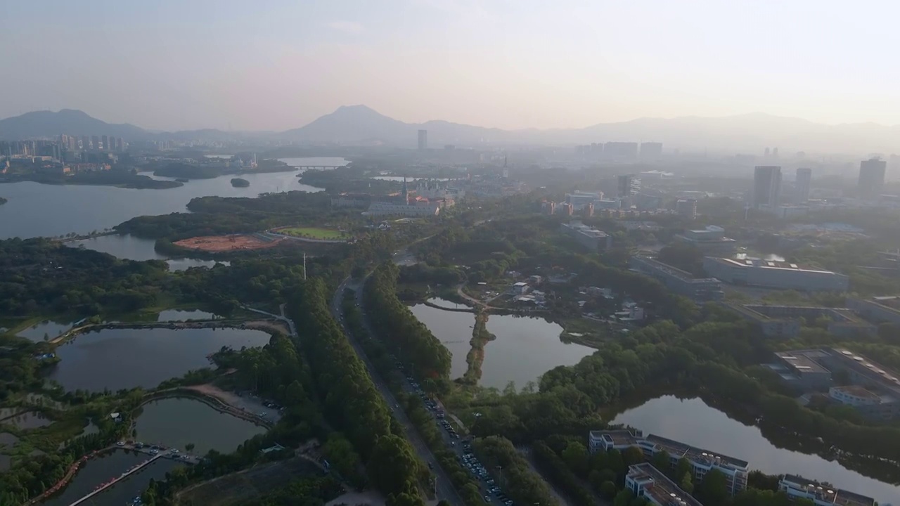 东莞松山湖风景航拍视频素材