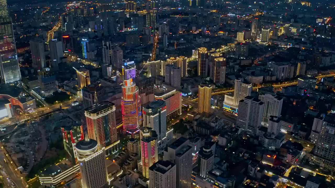 昆明市中心夜景航拍视频素材