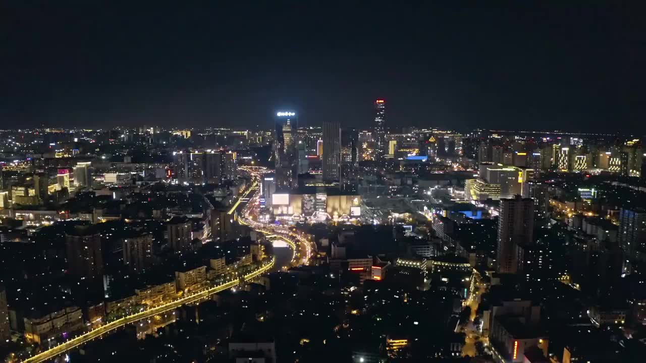 昆明市中心夜景航拍视频素材