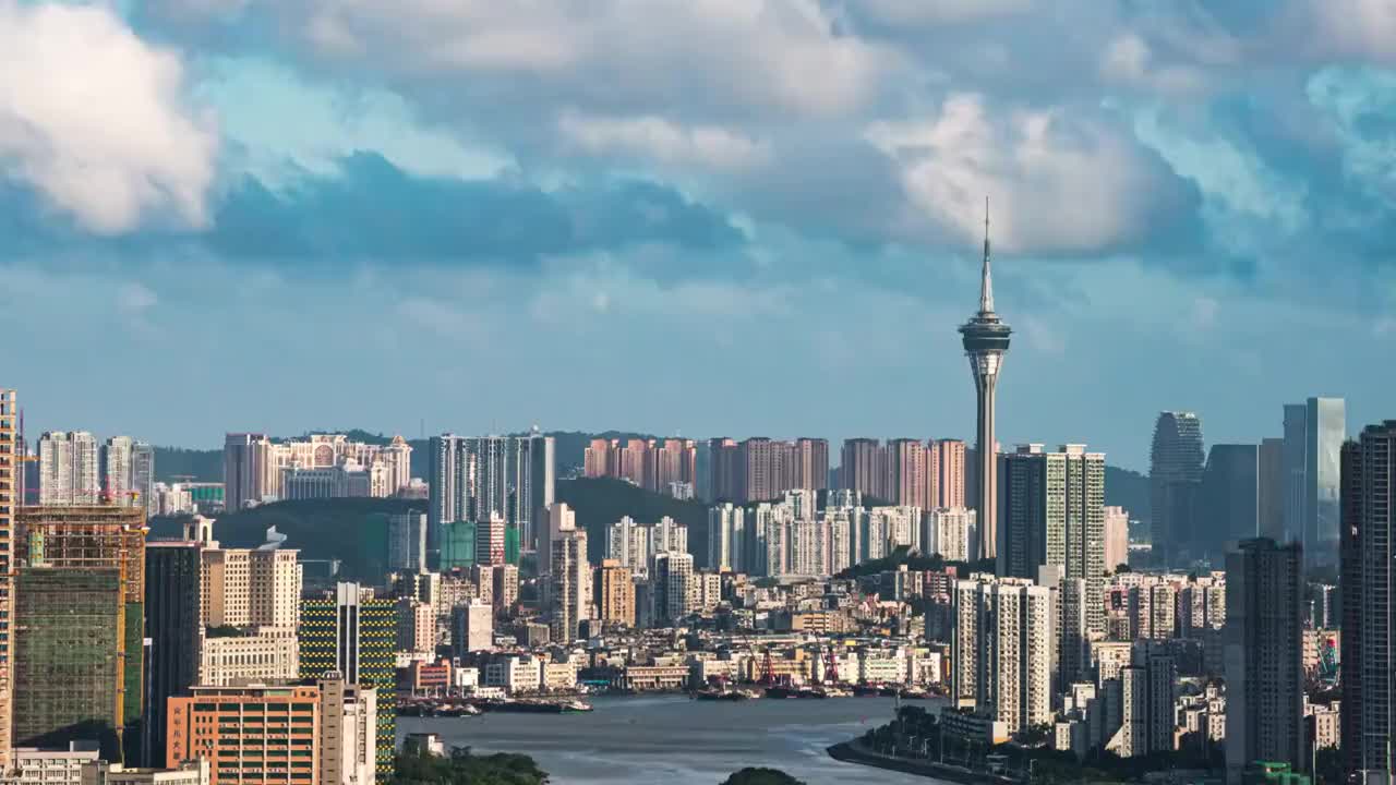 澳门旅游塔城市风光白昼延时视频素材