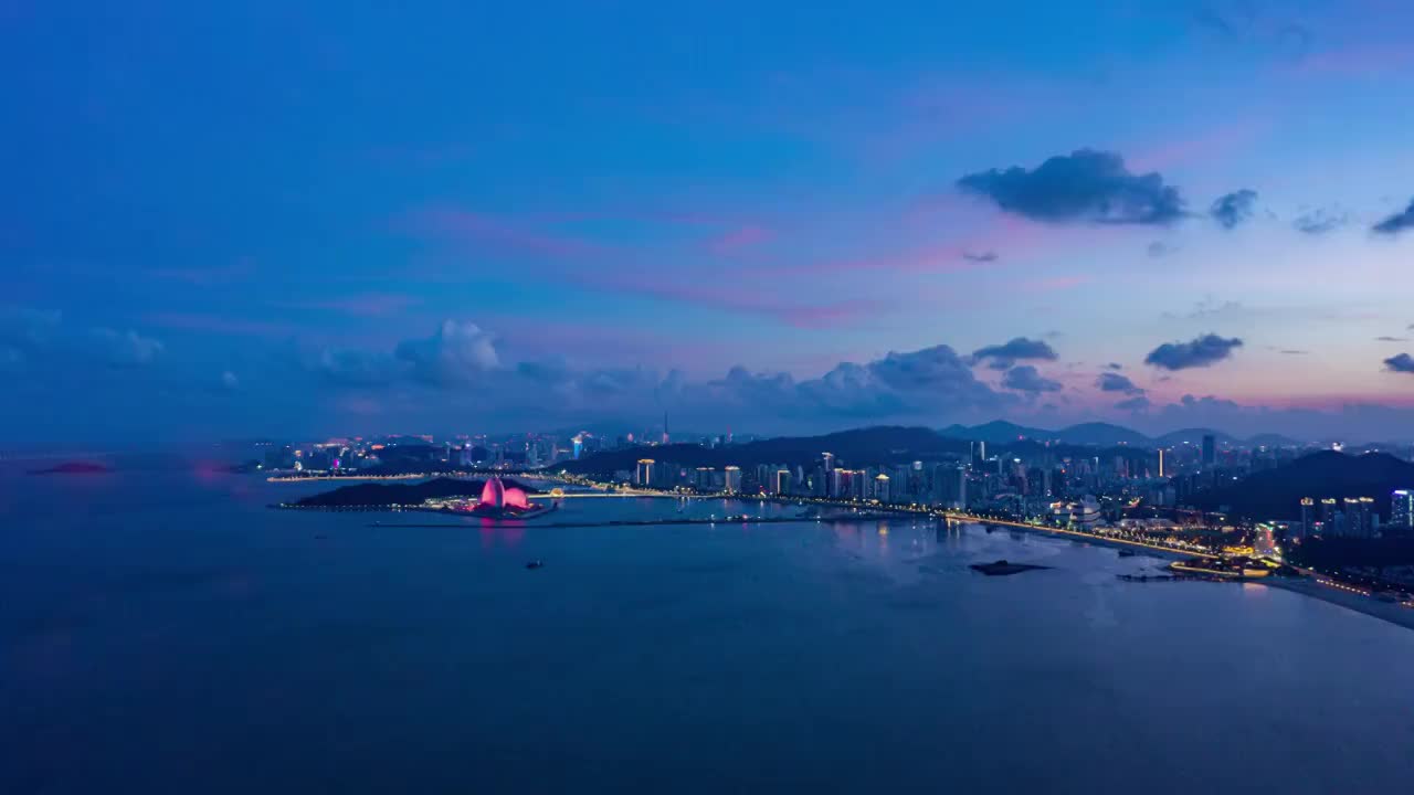 航拍珠海歌剧院夜景延时视频素材