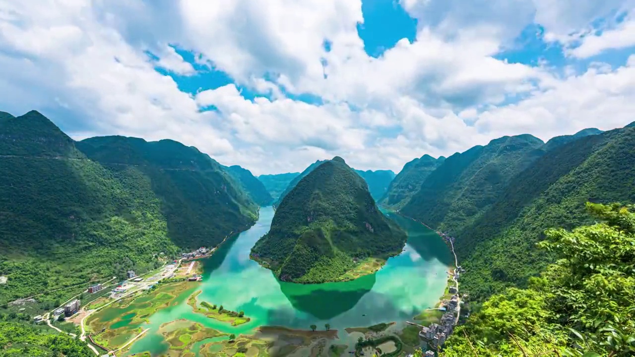 广西河池东兰红水河第一湾夏日美景视频素材