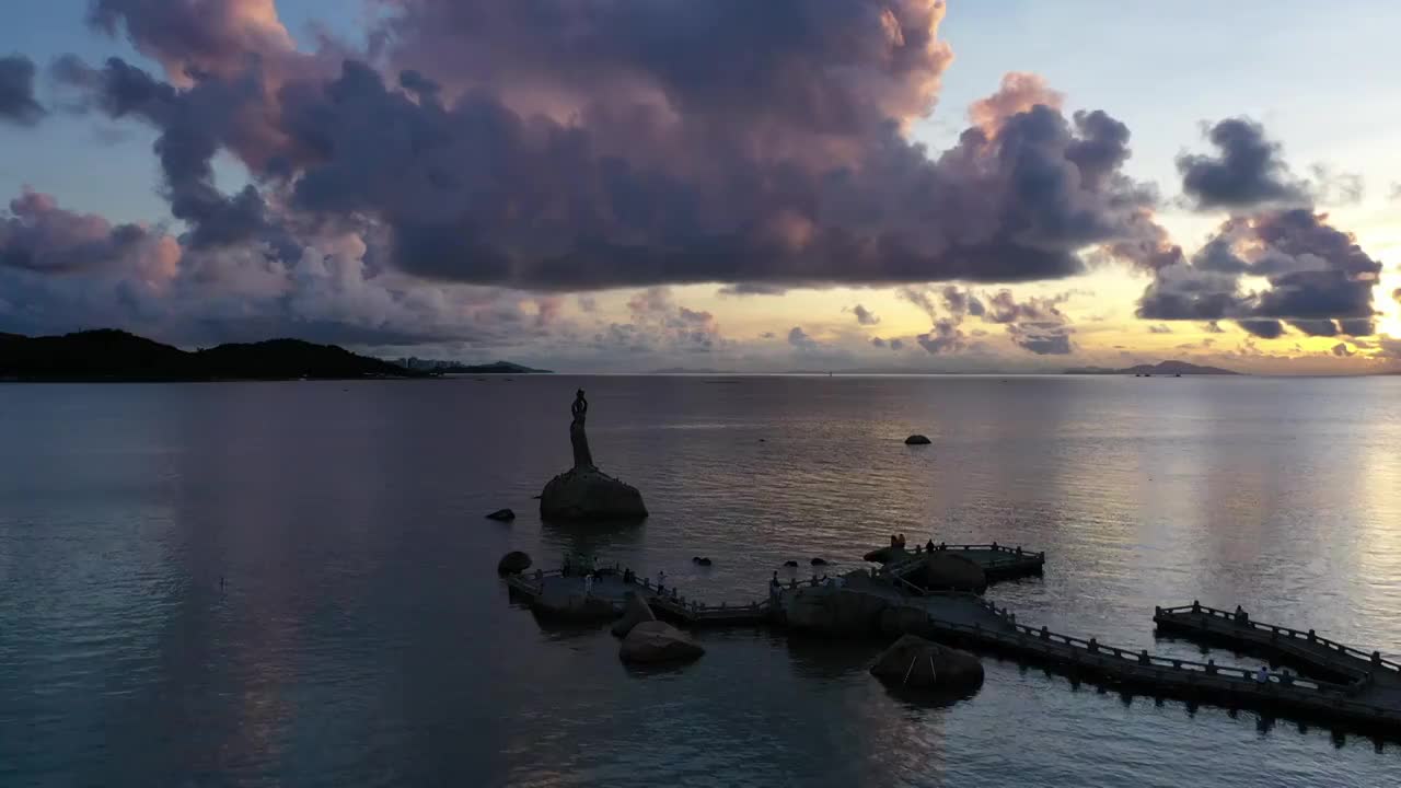 珠海渔女日出航拍视频素材