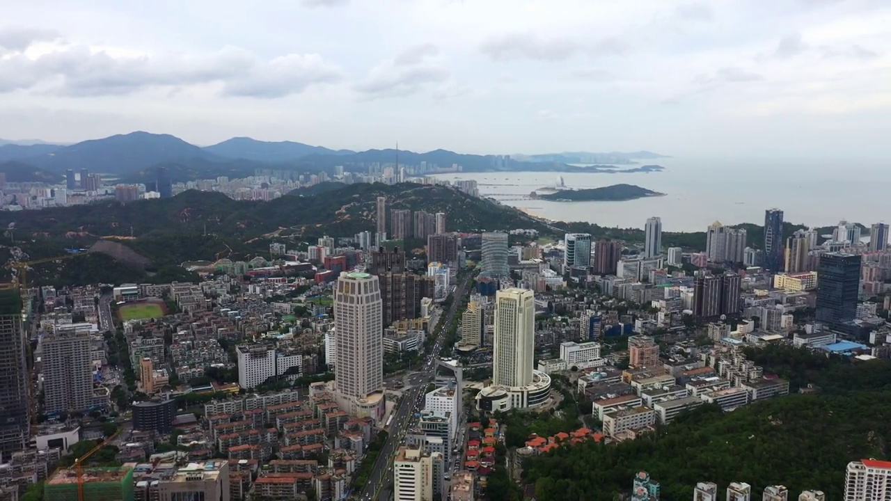 广东省珠海市吉大全景城市风光白昼航拍视频素材