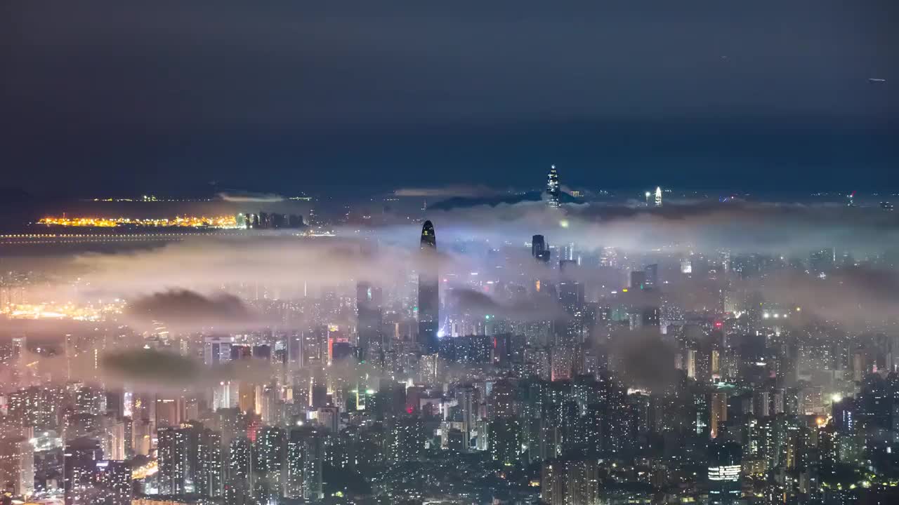 深圳城市风光夜景云海视频素材