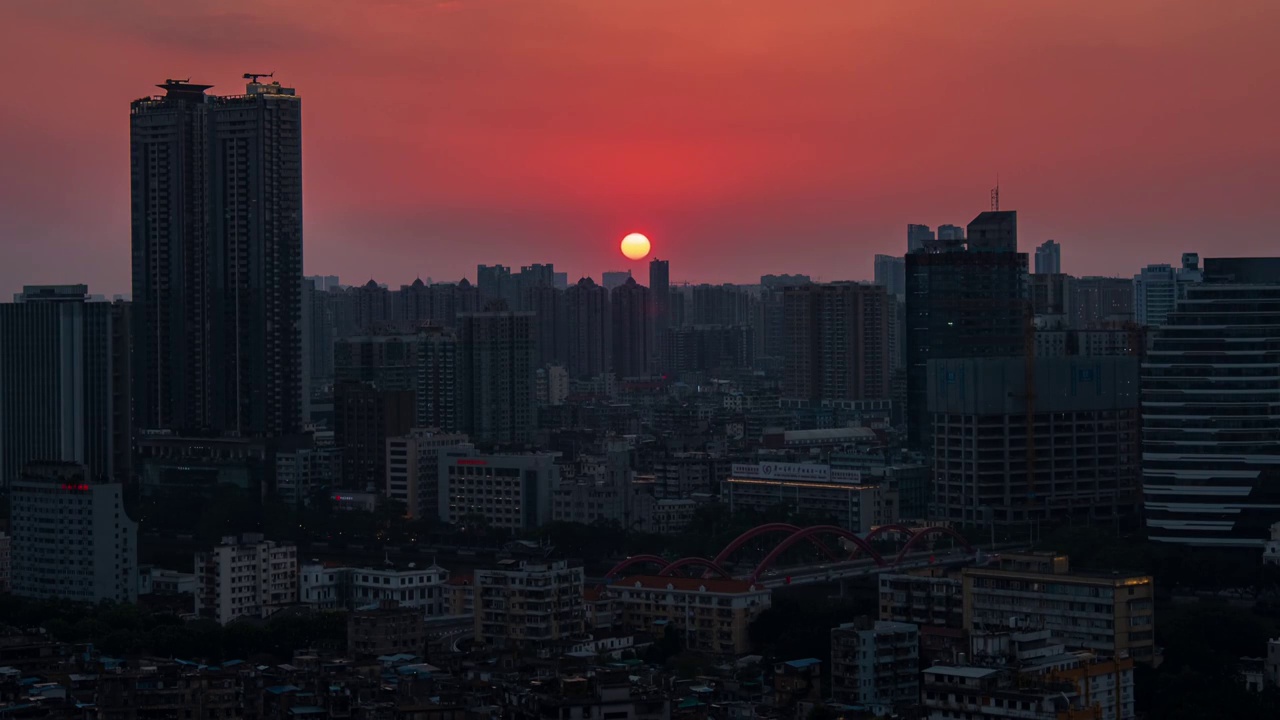 中国广州城市黄昏日落景观延时摄影视频素材