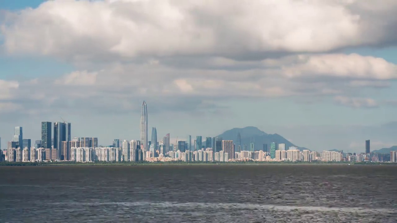 深圳海岸线高楼群蓝天白云视频素材