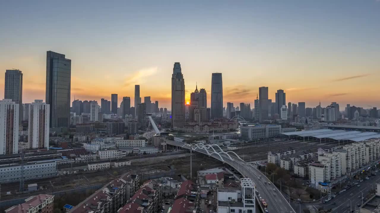 天津津湾广场日转夜延时视频素材