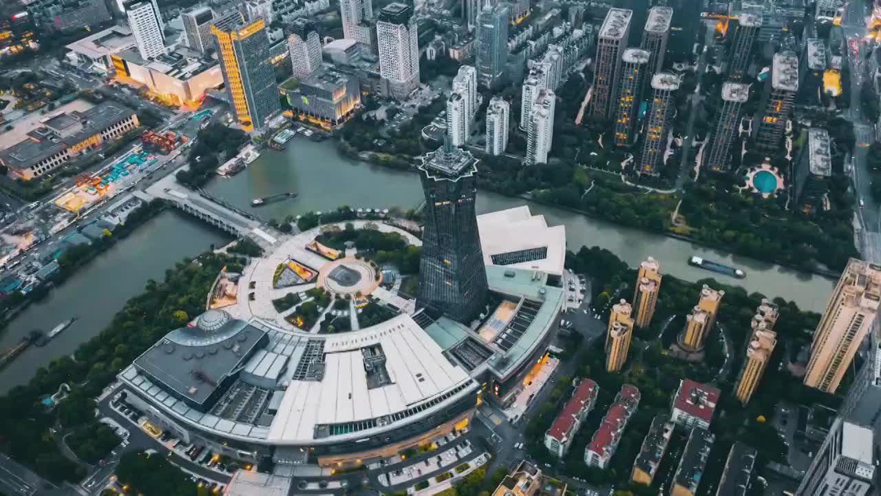 杭州西湖文化广场大运河夜景航拍延时视频视频素材