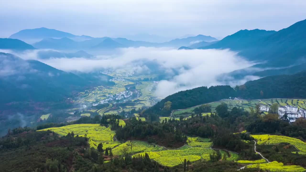 江西婺源江岭景区春季云海风光4K延时航拍影片视频素材