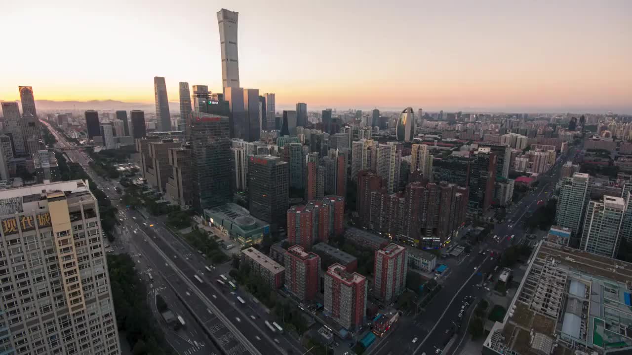 背景国贸商务区日转夜延时车轨视频素材