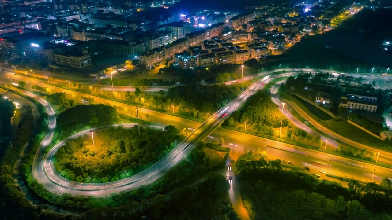 浙江义乌高速公路义乌东出口夜景车流风光4K延时航拍视频素材