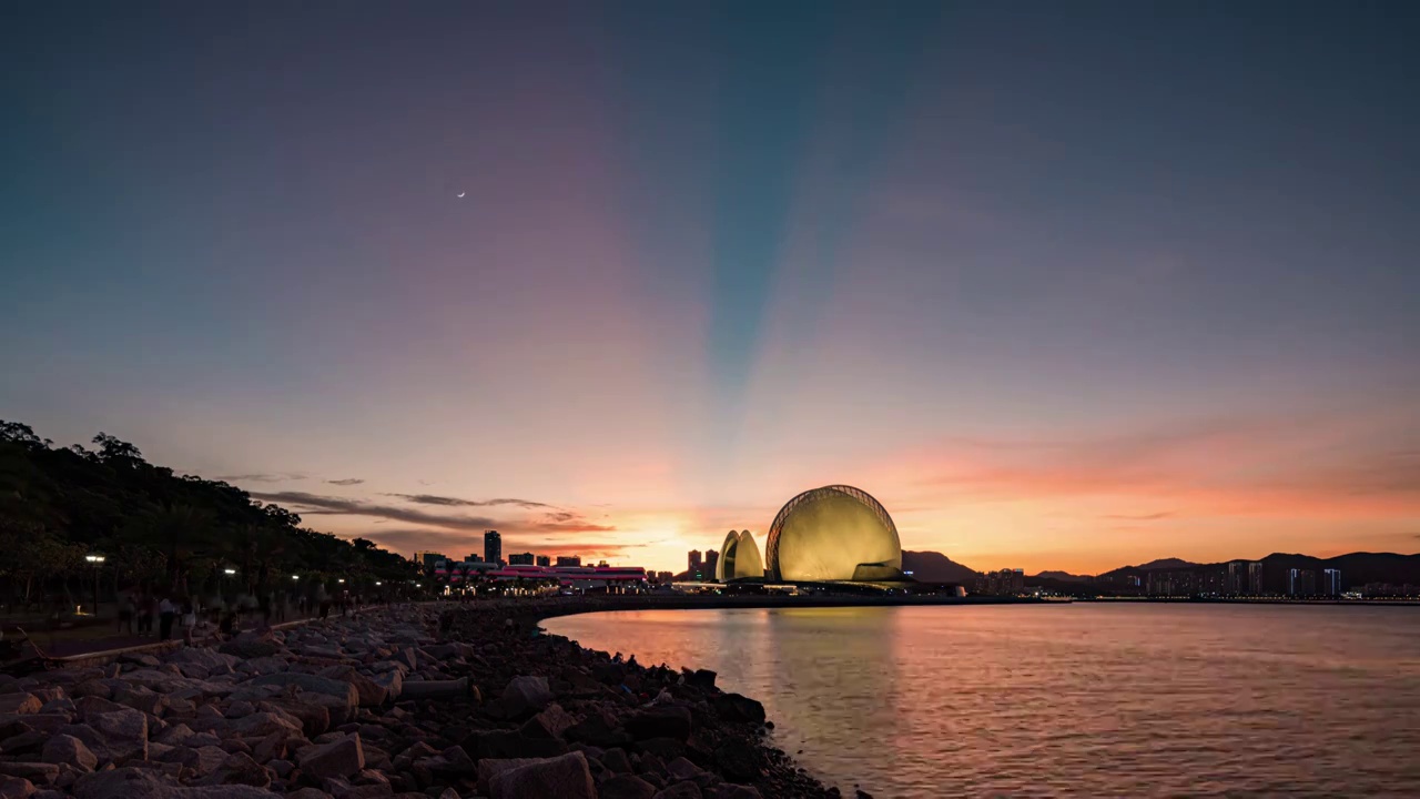 珠海大剧院城市灯光夜景延时视频素材