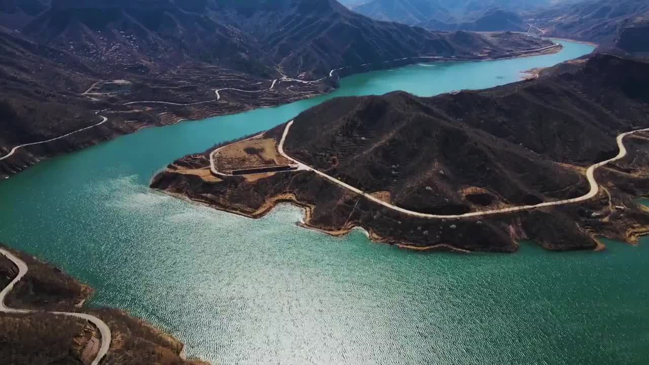 航拍河北井陉甘陶河视频素材