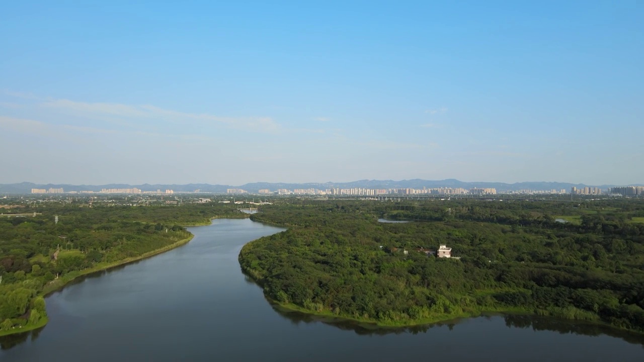 成都市青龙湖湿地公园湖泊航拍视频素材