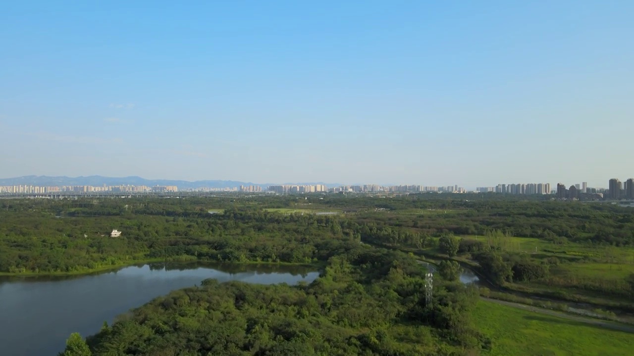 成都市青龙湖湿地公园湖泊航拍视频素材