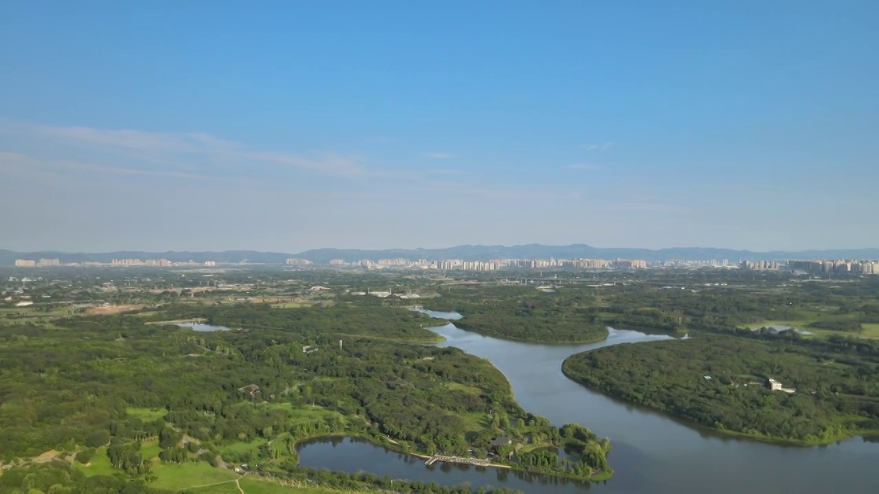 成都市青龙湖湿地公园湖泊航拍视频素材