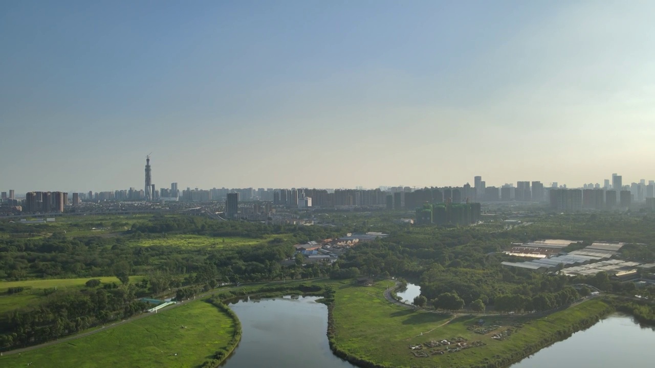 成都市青龙湖湿地公园湖泊航拍视频素材