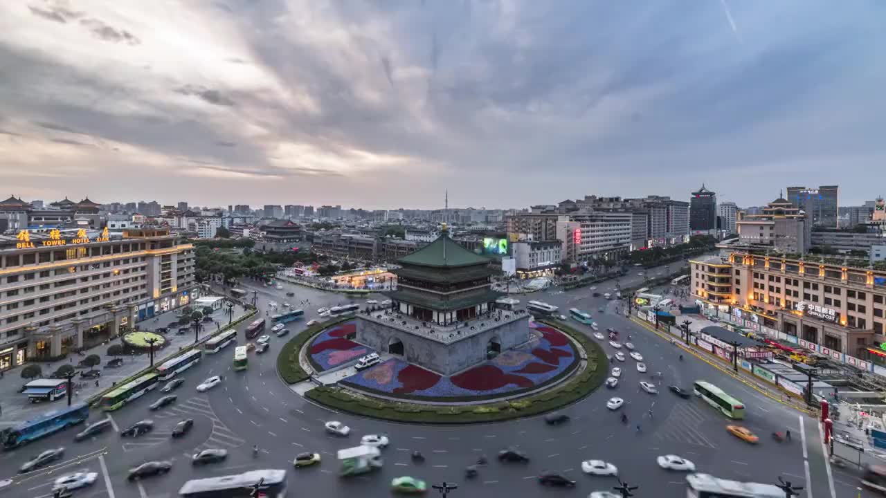 西安钟楼日落延时视频素材