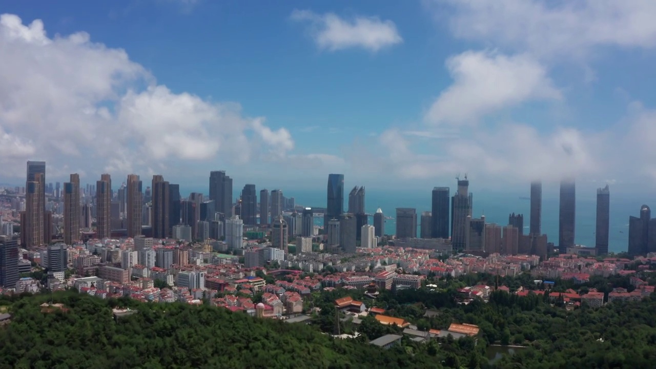 航拍青岛海景海边高楼大厦视频素材