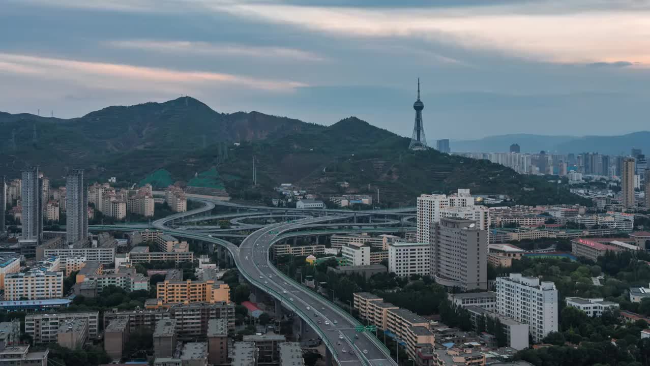 西宁立交桥与西宁电视塔日转夜延时视频素材