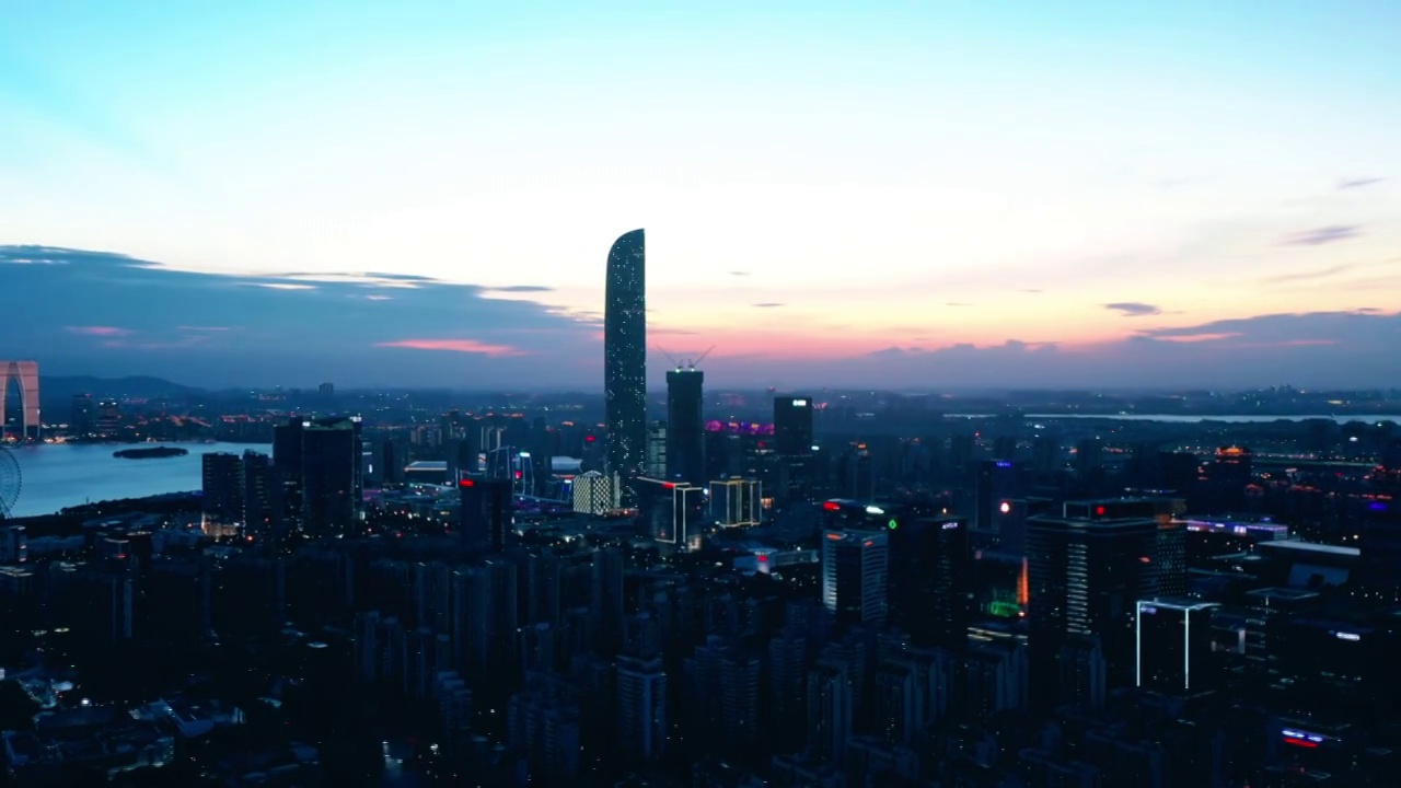 苏州烟花台风前夕金鸡湖航拍夜景延时视频素材