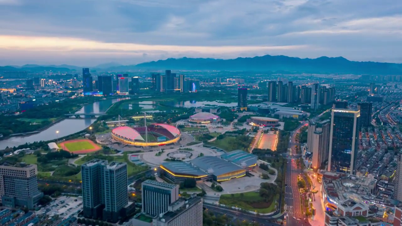 浙江义乌都市夜景风光4K延时航拍短片视频素材