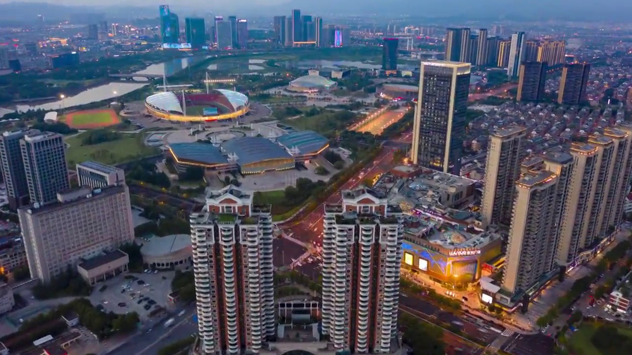 浙江义乌城市夜景4K延时航拍视频素材