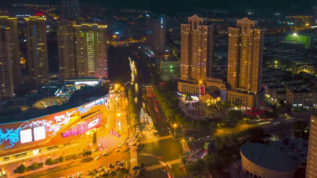 义乌时代广场城市车流夜景4K延时航拍视频素材