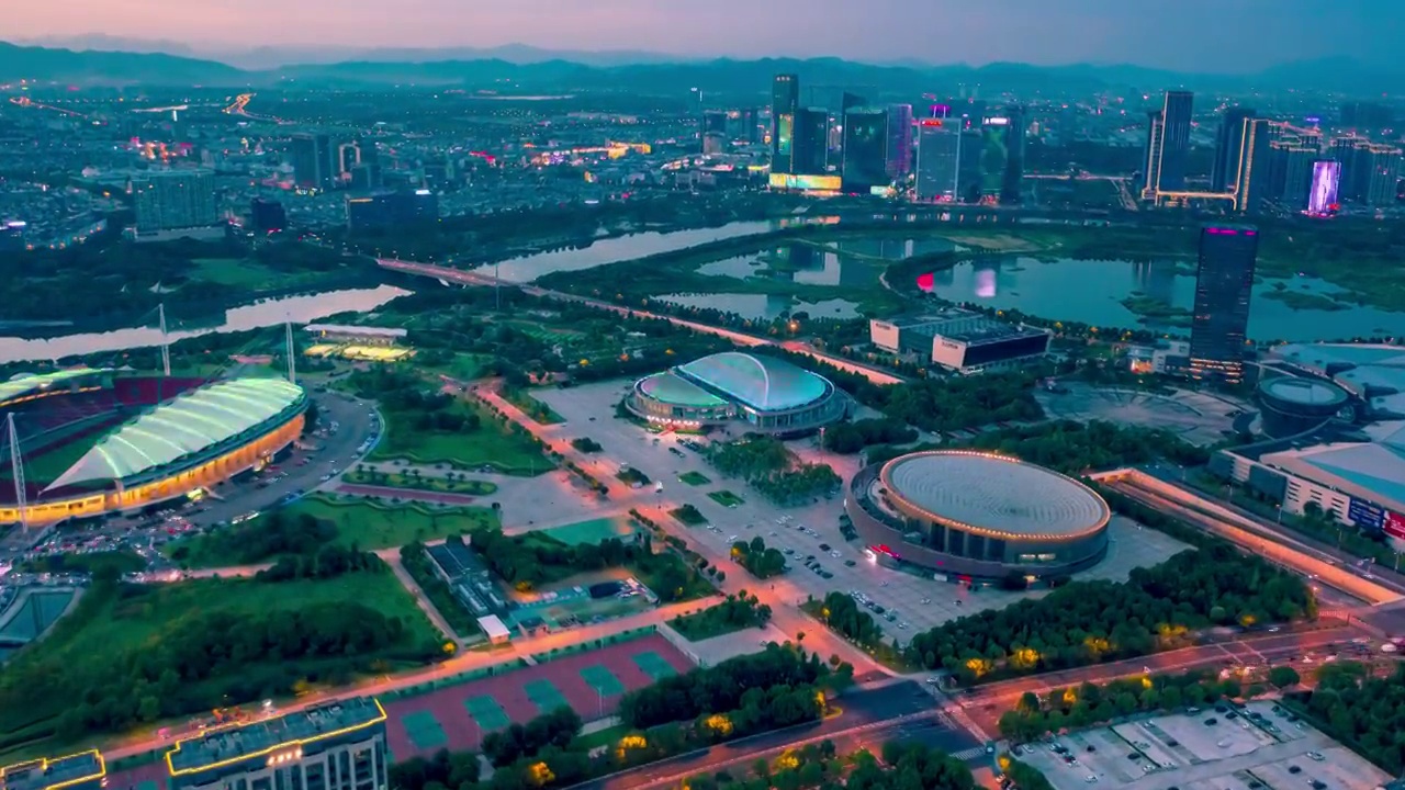 浙江义乌城市夜景风光4K延时航拍短片视频素材