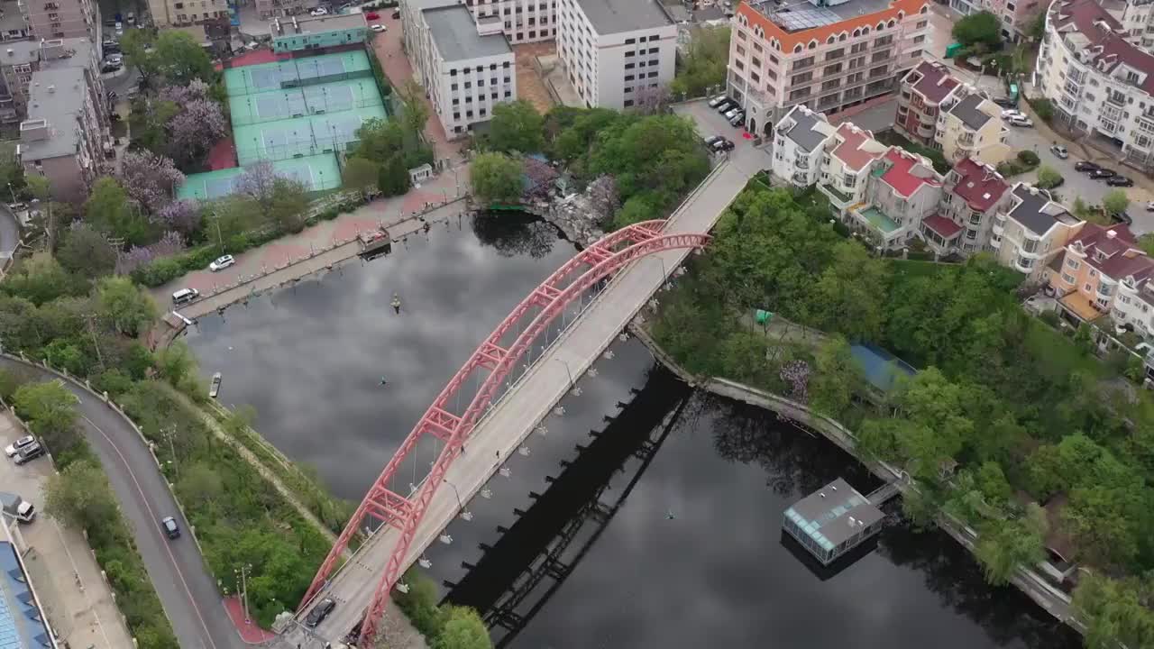 航拍大连城市风光建筑道路交通金融中心视频素材