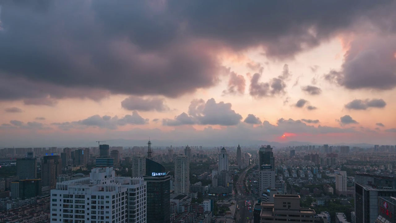 宁波天一三江口夕阳晚照城市天际线视频素材