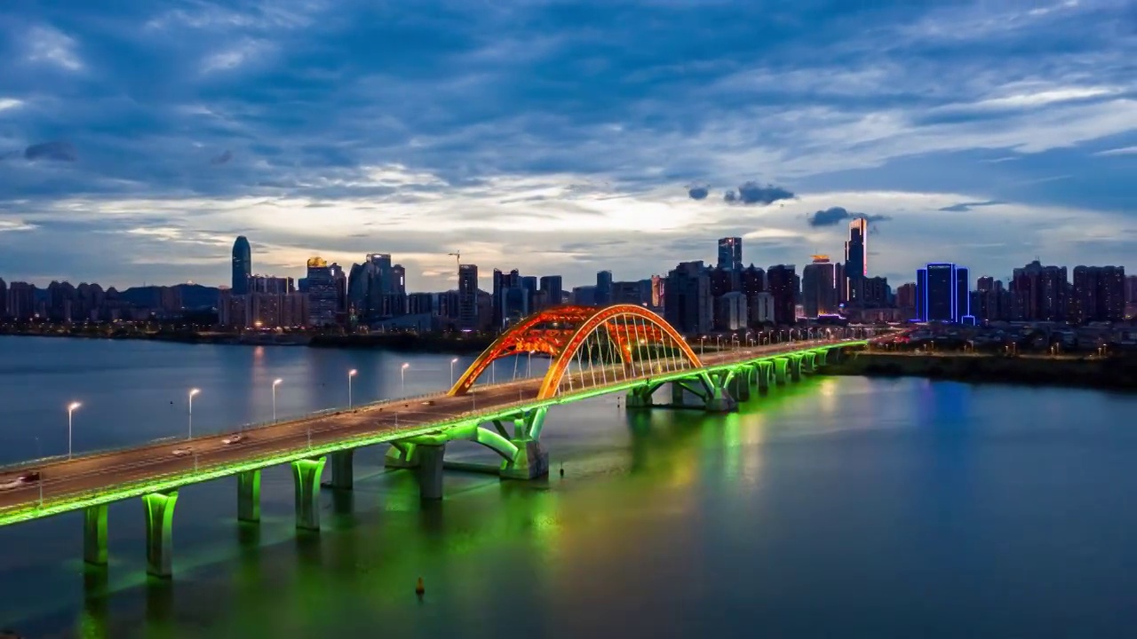 惠州市江北城市夜景，隆生大桥，东江风光视频下载