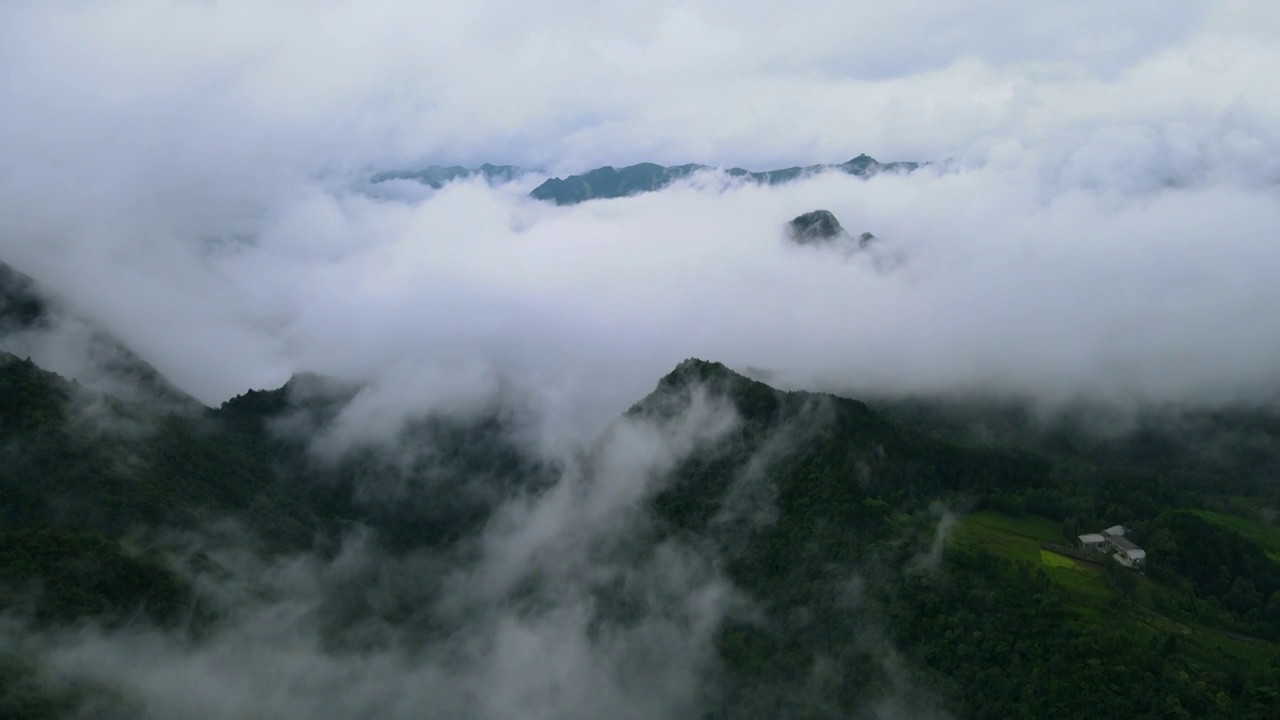 航拍山中雨后的云雾视频素材